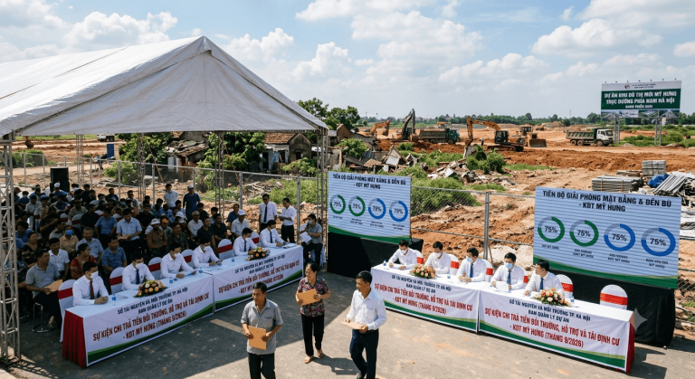 Tiến độ Khu đô thị Mỹ Hưng tháng 9/2026 Chi trả GPMB cho 172 hộ dân thôn Quảng Minh Khu đô thị Mỹ Hưng ngày 18/09/2026